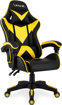 Ігрове крісло xRace Gaming: ергономічний офісний стілець з PU-шкіри та підтримкою попереку, жовте