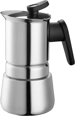 Steelmoka, Patented Moka Espresso Machine for Cooktops including Induction, 2-Cup Capacity, Silver Color, Stainless Steel Coffee Maker, Dimensions 12 x 9 x 15.5 cm