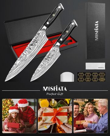 Ніж Santoku MOSFiATA 18 см, кухонний ніж з нержавіючої сталі EN 1.4116, дерев'яна ручка, набір 2 шт.