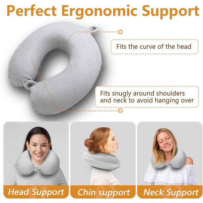 Подушка для шиї у вигляді U Travel Neck Pillow з Memory Foam, для подорожей, автомобіля, офісу, з маскою для сну та навушниками, доросла, двошарова кругла