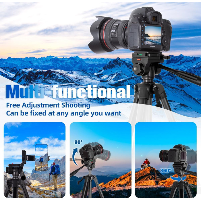 Штатив для камери 175 см, алюмінієвий відеоштатив з Fluid-головкою для Sony/Nikon/Canon, легкий штатив для телефону з 2 QR-пластинами, обертовий тримач для телефону/пульт дистанційного керування, для TikTok, Vlog (Чорний-175)