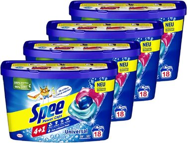 Капсули для прання Spee Power Caps Universal 4+1, для білого та світлого одягу, 72 шт (4х18 завантажень), універсальний пральний засіб