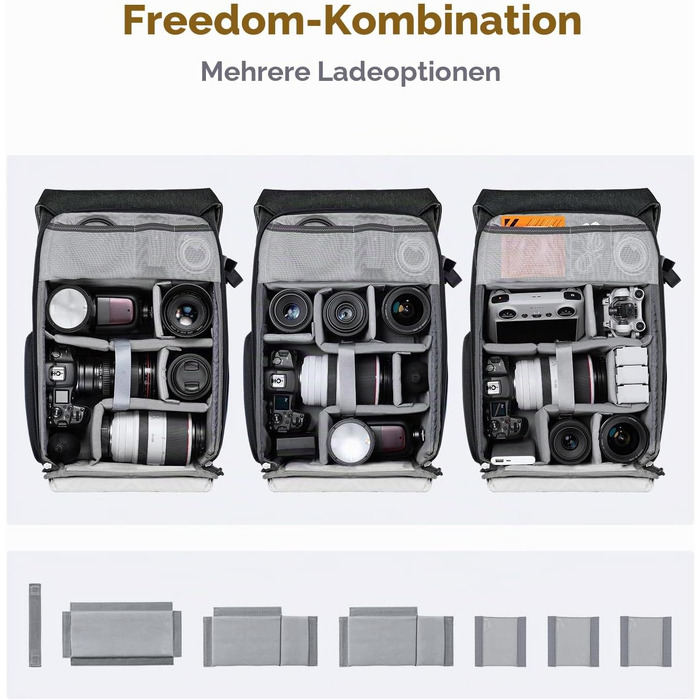 Водонепроникний фоторюкзак K&F Concept Rolltop 20Л для дзеркальних камер Canon, Nikon, Sony та ноутбука 15.6