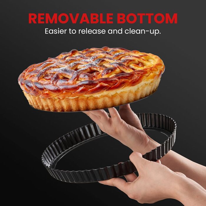 Форма для тартів з підйомним дном 26 см, антипригарне покриття, сталева, з кільцем для формування бортиків, для випікання тартів, кιςів та пирогів