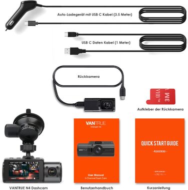 Відеореєстратор VANTRUE N4 з 3 об'єктивами 4K, 2.5K+ (передній/задній/внутрішній), HDR/30FPS, інфрачервона нічне бачення, 2.45” екран, стійкий до спеки, підтримка до 512GB