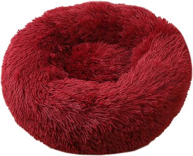 Кругле м'яке ліжко для собак та котів Haoye, плюшеве, зручне, миється, Ø 50 см, бордовий