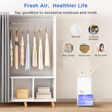 Електричний осушувач повітря EasyAcc 1200 мл, тихий, портативний, з нічним світлом, для офісу/спальні/ванної кімнати