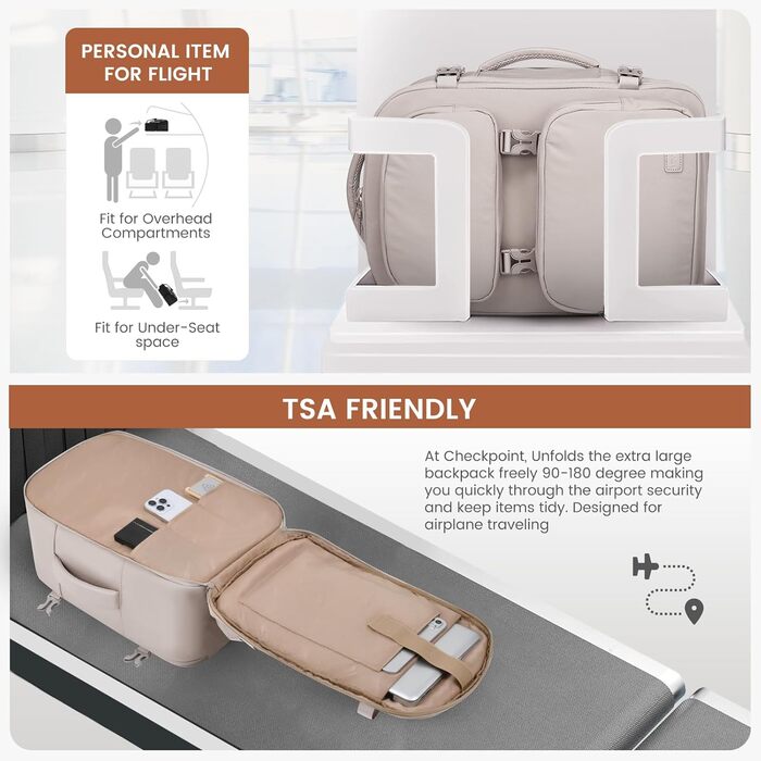 LOVEVOOK Рюкзак для ручної поклажі в літак 40L, жіночий великий, 17.3