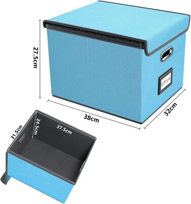 Okydoky Storage Boxes with Lid, Hanging File Folder Box made of Fiberboard and Paper in Stylish Linen Look, Suitable for Home and Office, File and Toy Storage Box (Sky-blue, 1pc).DE Sky Blue