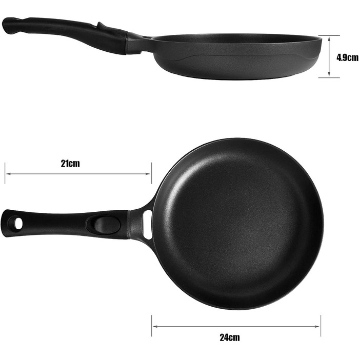 Сковорода 28 см з індукційним покриттям, знімний ручка, універсальна сковорода без BPA, алюмінієвий лиття, чорна (діаметр 24 см)