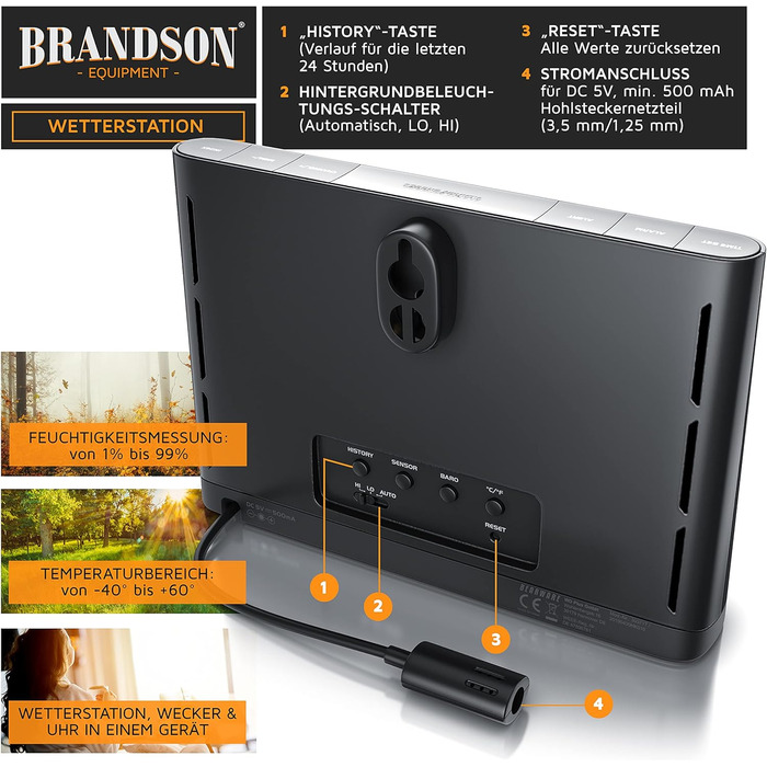 Brandson Weather Station with Color Display - with Outdoor Sensor - DCF Radio Clock Reception Signal - Indoor and Outdoor Temperature - Relative Air Pressure - Barometer - Temperature Trend – Light Sensor - LCD Display