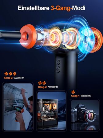 Електричний пилосос ISEYOU для чищення ПК, клавіатури, авто: 90000 об/хв, LED-дисплей, 3 швидкості, 5 насадок