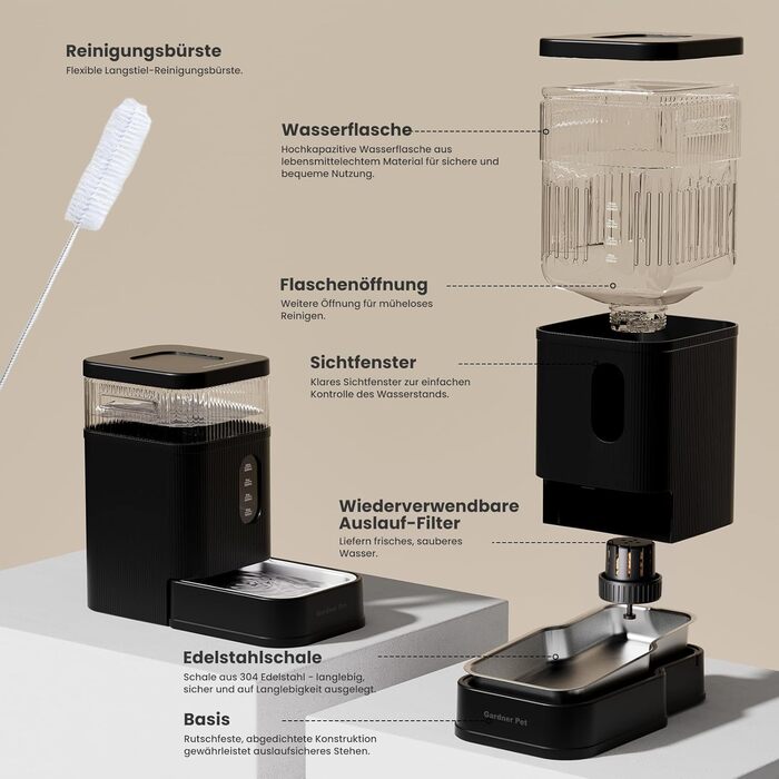 Автоматичний диспенсер води для собак та котів Gardner Pet, годівниця, велика ємність (8.5л, чорний)