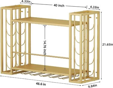 Настінна вітрина для вина Woskar, металева з тримачами для скла, 123,4 x 55 x 25 см, золота