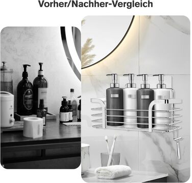 Поличка для душу Carehabi без свердління, 2 шт. Органайзер для ванної кімнати, полиця для душу з нержавіючої сталі з 4 гачками для шампуню та гелю для душу