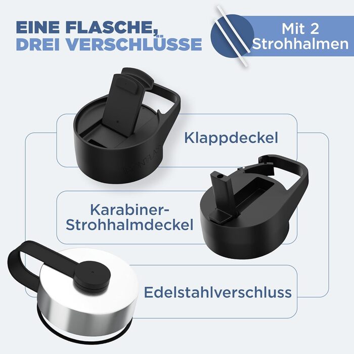 Фляга з нержавіючої сталі з трубочкою - 650/950/1200/1800 мл - для газованої води, без витоку, з подвійними стінками, ізольована термофляга, BPA-Free - спортивна пляшка для води, фітнесу, занять спортом, подорожей, дітей, Bubble Gum, 532 мл