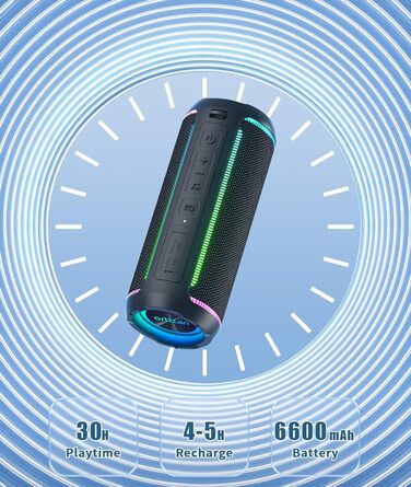 Ortizan Bluetooth колонка з LED підсвіткою, 40 Вт, IPX7 водонепроникна, 30 год роботи, чорна