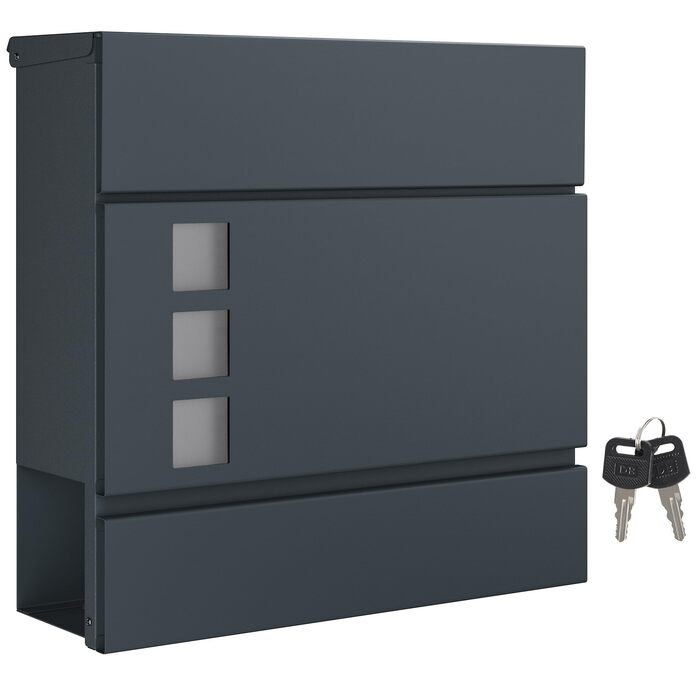 Поштовий ящик SONGMICS XXL з газетницею, антрацит, 37x37x10.5 см, з ключем та захистом від реклами