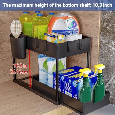 Puricon 2 Set Under Sink Shelf, Dish Cabinet Organizer, 2-Tier Stand Shelf Kitchen Countertop Organizer, Multifunctional Kitchen Shelf Spice Rack Under Sink Shelf Dish Cabinet Shelf - Black