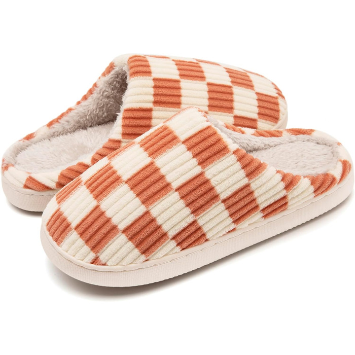 Тапочки додому для жінок та чоловіків Guyarns з м'якої плюшевої піни з пам'яті, в клітинку, з неслизькою підошвою, у формі хмари, для спальні, в приміщенні та на вулиці, розмір 38/39 EU, помаранчеві