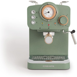 CREATE / THERA MATT RETRO/Espresso Machine Cream White Matt and Wood/Semi-Automatic, with a 15 bar pump and 1100W, 1.25L water tank, for ground coffee, 55 mm. ESE Pads (Green-Sage Matt - Wood)