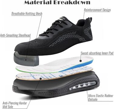 Робочі черевики Hitmars Unisex з автоматичним замиканням, розмір 36-46 (сірий, 46 EU)