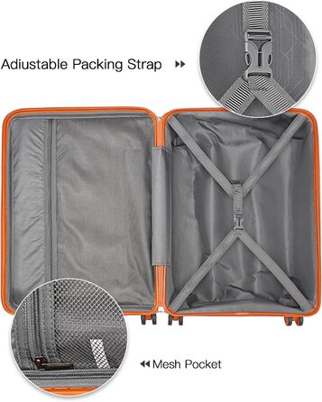 Чемодан-валіза KONO 55 см: легкий, з жорстким корпусом, TSA-замок, 4 колеса (2 шт. чорний, 2 шт. оранжевий)