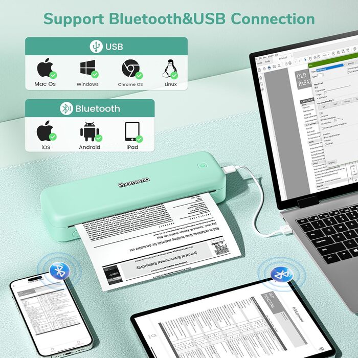 Термодрук Phomemo M834 A4: мобільний принтер для офісу, дому та школи, сумісний зі смартфонами та комп'ютерами