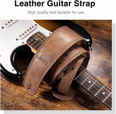 Шкіряний ремінь для гітари Lekato з товстою амортизуючою подушкою, універсальний для бас, електро-, акустичної та класичної гітари, регульований, довжина 41-51 см (колір коричневий)