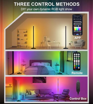 LED-підлогова лампа DeeprBling для вітальні, 165 см, кутова RGB, з регулюванням яскравості, пультом та додатком, 16 мільйонів кольорів, музичні режими, DIY-режим та таймер для спальні, ігрової кімнати, офісу, читального залу (з EU-адаптером)