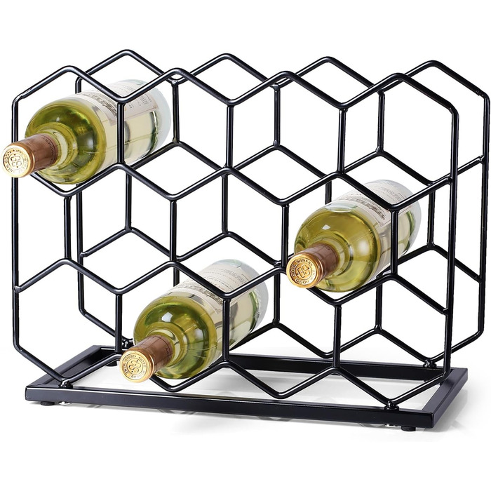 Drincarier Countertop Wine Rack, 14 Bottles, Freestanding, Modern Gold Metal, Pantry, Wine Bottle Storage (Bottles) (Black)