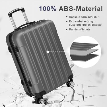 Набір валіз LEADZM 5 шт. з косметичною сумкою, жорсткий набір валіз з ABS, телескопічна ручка, ручна поклажа (Турквіс, Темно-сірий)