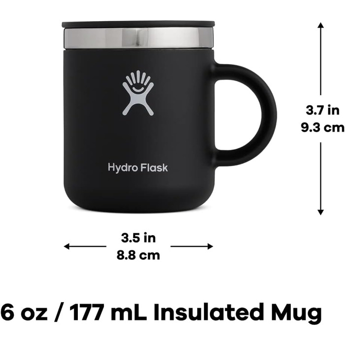 Термокружка Hydro Flask 177 мл (6 oz) з нержавіючої сталі - ізольована, з кришкою та ручкою. Чорний колір