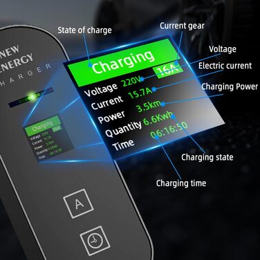 Кабель для зарядки електромобіля Schuko, 3.5kW, 16A з цифровим дисплеєм, сумісний з Model 3/Y, 3008/508, C5X, DS7, GLA, Q3, X3