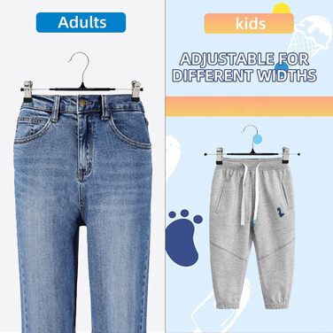 10 металевих вішалок для штанів, шкарпеток та спідниць з кліпсами, 30 см, антиковзаючі, хром, міцні, економія місця, чорний