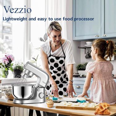 Міксер тістовий Vezzio Knetmaschine 1500W, 4.5л, 10 швидкостей, з набором насадок (зелений, срібний)