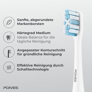 Електрична зубна щітка POIVES P1 Pro з датчиком тиску, 72000 рухів, 4 роки гарантії, 111 днів без ризику, тривалий час роботи акумулятора, колір Midnight Blue (Silk White)