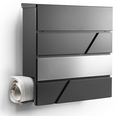 Сучасна поштова скринька антрацит з газетницею, настінна, персоналізована з гравіюванням (без гравіювання) - нержавіюча сталь, стійка до УФ-випромінювання, з монтажним комплектом