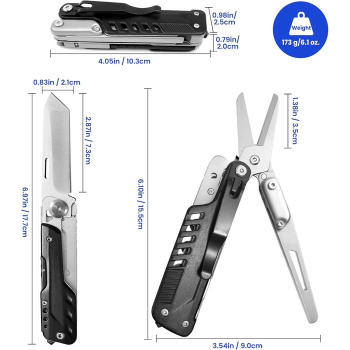 HONZIN Mutitoo 5-in-1 Multifunction Pocket Knife, Folding Knife, Scissors, Detachable Geometric Knife Made of Stainless Steel for Outdoor Use, with Cord Pull Pouch (Extra 11 Screwdriver Inserts) (M)
