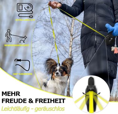 Рулетка для собак Bluzelle 8м, до 50кг, Neon-Yellow, з металевим карабіном 360°, зручний ручний гальма, чорний гумовий ручка