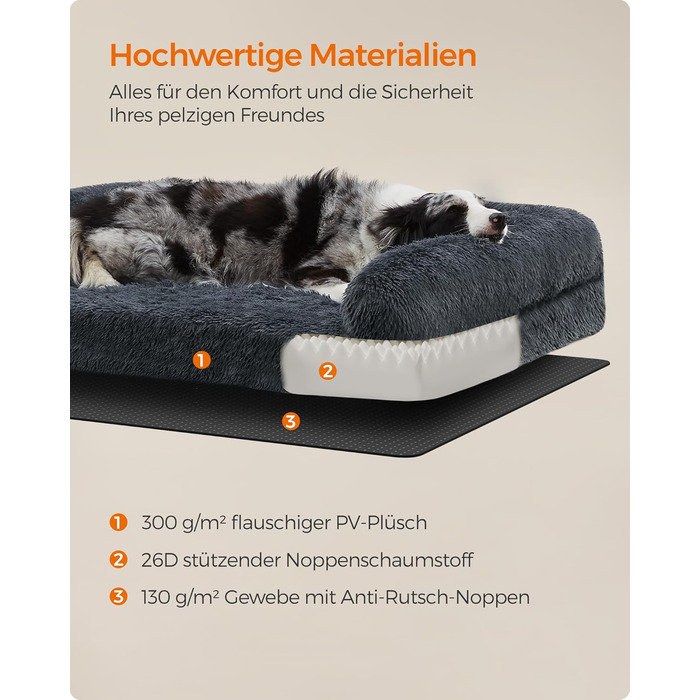 Feandrea FluffyHug Dog Bed, Plush, Dog Blanket Sofa, Sofa Protector Dog, Dog Cushion, Size M, for small and medium-sized dogs, 80 x 75 x 16 cm, PGW221G02 (L 110 x W 95 x H 18 cm, Dark Grey)