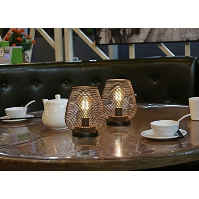 LED ліхтар JHY DESIGN 2 шт. з металевого каркасу, акумуляторний, бездротовий, 17 см, індустріальний стиль, для дому та саду, весільниці (чорний метал з золотом)