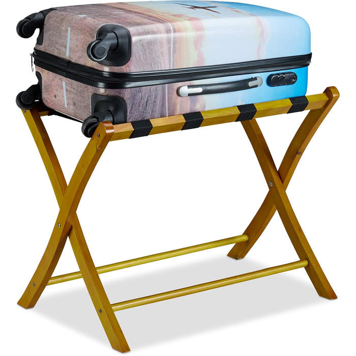Relaxdays Luggage Rack Wood, foldable, luggage rack, suitcase storage, for travel luggage, HxWxD: 52.5x66.5x48 cm, white (natural)
