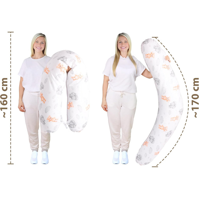 Подушка для вагітних Amilian 170 см XXL – подушка для сну на боці – подушка для годування – Body Pillow (балон)