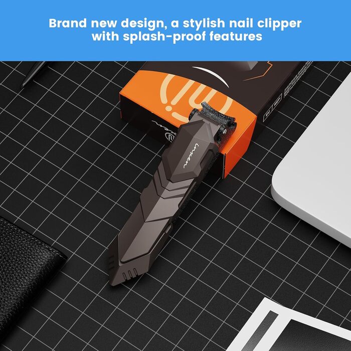 Професійний кусачок для нігтів з контейнером для збору, кусачки для нігтів рук та ніг, гострі кусачки з нержавіючої сталі, великі кусачки для нігтів, кусачки 2 в 1, кусачки для нігтів для чоловіків та жінок (великі, чорні, 8,9x2 см)