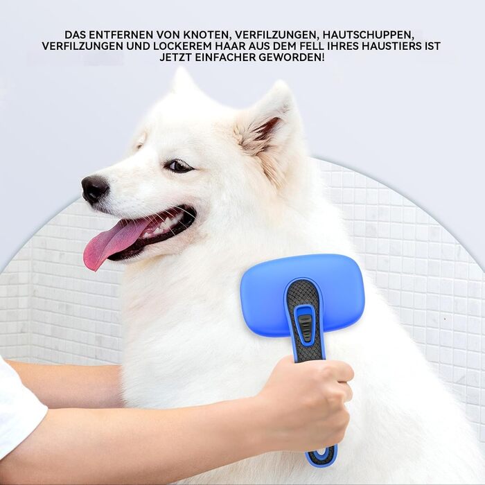 Щітка для собак і котів, самоочисна, для видалення підшерстка та сильного линяння, для довгої та короткої шерсті, делікатна до шкіри, зменшує випадання шерсті, синій колір