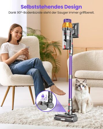 Акумуляторний пилосос SICBCGB 48000Pa/550W/70хв, 2.0L з HD-дисплеєм, антизаплутувальною щіткою, док-станцією, 11-шаровою фільтрацією для шерсті тварин та авто (фіолетовий)