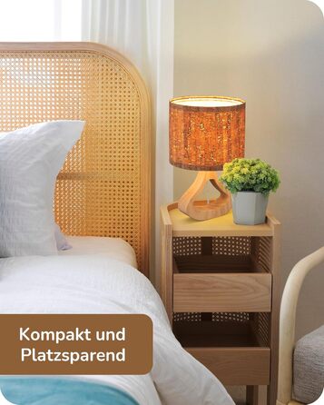 EDISHINE Дерев'яна Настільна Лампа з абажуром з льону, E27, для вітальні, спальні, в стилі кантрі [Енергоклас F], колір: корічневий