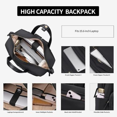 GOLF QUALITY Women's Backpack, Elegant Shoulder Bag Large Casual Daypack Small Women's Laptop 15.6 inch Daypack with Laptop Compartment Modern Work Backpack Tote Bag for Women Apricot (Black)