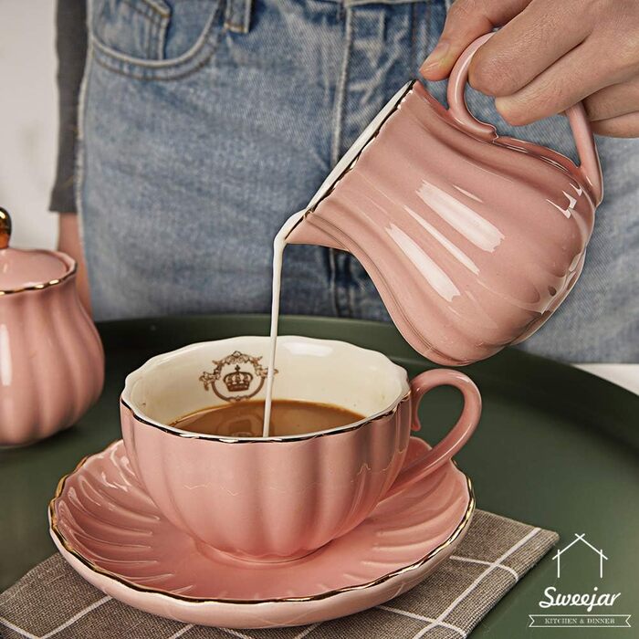 Sweejar Home Royal Ceramic Sugar and Cream Jug Set, 3-Piece Set with Cream Pitcher, Sugar Bowl